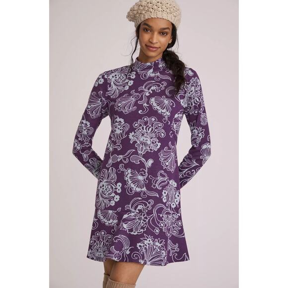 Anthropologie Mock Neck Mini Dress - New Small - Picture 1 of 4